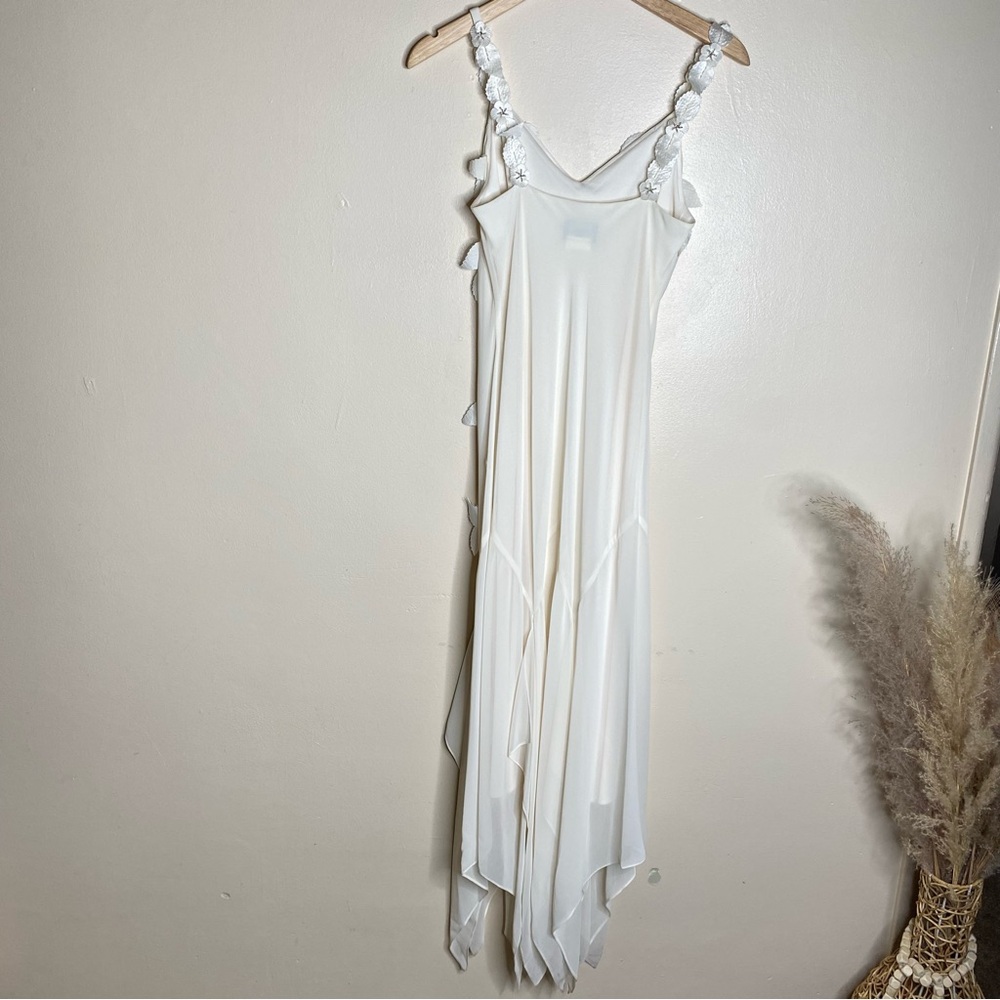 SOLD-VINTAGE XSCAPE BEADED FLORAL APPLIQUÉ FAIRY DRESS WITH SHARKBITE HEM - Picture 13 of 16